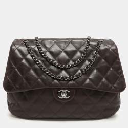 Pre Owned Chanel Brown Quilted Leather 3 Accordion Flap Bag