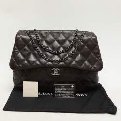 Pre Owned Chanel Brown Quilted Leather 3 Accordion Flap Bag