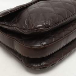 Pre Owned Chanel Brown Quilted Leather 3 Accordion Flap Bag