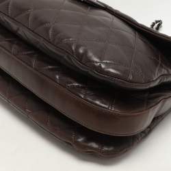 Pre Owned Chanel Brown Quilted Leather 3 Accordion Flap Bag