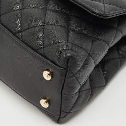 Pre Owned Chanel Black Quilted Caviar Leather Mini Coco Top Handle Bag