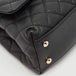 Pre Owned Chanel Black Quilted Caviar Leather Mini Coco Top Handle Bag