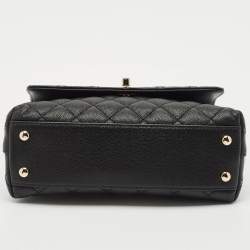 Pre Owned Chanel Black Quilted Caviar Leather Mini Coco Top Handle Bag