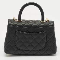 Pre Owned Chanel Black Quilted Caviar Leather Mini Coco Top Handle Bag