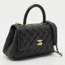 Pre Owned Chanel Black Quilted Caviar Leather Mini Coco Top Handle Bag