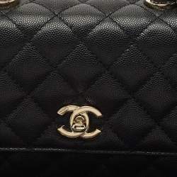 Pre Owned Chanel Black Quilted Caviar Leather Mini Coco Top Handle Bag