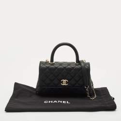 Pre Owned Chanel Black Quilted Caviar Leather Mini Coco Top Handle Bag