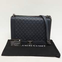 Chanel Blue Quilted Leather Large Boy Flap Bag