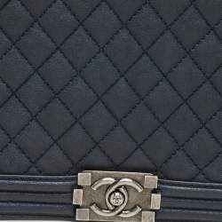 Chanel Blue Quilted Leather Large Boy Flap Bag