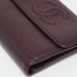 Pre Owned Chanel Burgundy Caviar Leather CC Trifold Wallet