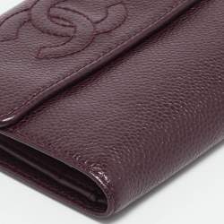 Pre Owned Chanel Burgundy Caviar Leather CC Trifold Wallet