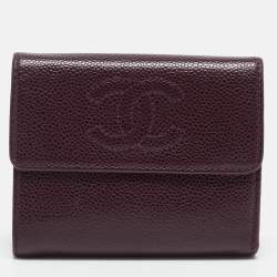 Pre Owned Chanel Burgundy Caviar Leather CC Trifold Wallet