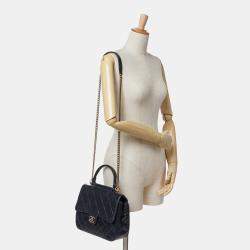 Chanel Black Medium Quilted Glazed Calfskin Gold Bar Top Handle Flap