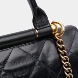 Chanel Black Medium Quilted Glazed Calfskin Gold Bar Top Handle Flap