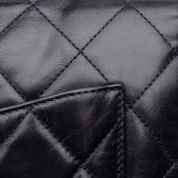 Chanel Black Medium Quilted Glazed Calfskin Gold Bar Top Handle Flap