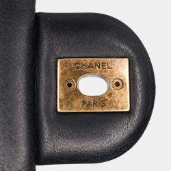 Chanel Black Medium Quilted Glazed Calfskin Gold Bar Top Handle Flap