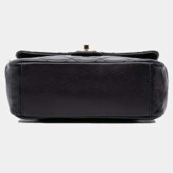 Chanel Black Medium Quilted Glazed Calfskin Gold Bar Top Handle Flap