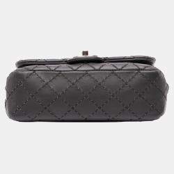 Chanel Grey Quilted Lambskin Stitched Single Flap