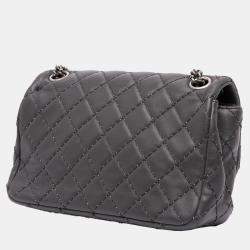 Chanel Grey Quilted Lambskin Stitched Single Flap