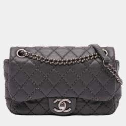 Chanel Grey Quilted Lambskin Stitched Single Flap