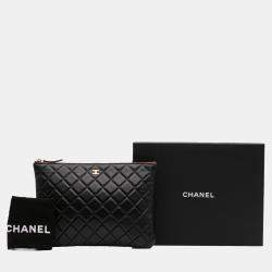 Chanel Black Medium Quilted Lambskin O Case Clutch