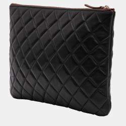 Chanel Black Medium Quilted Lambskin O Case Clutch
