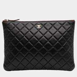 Chanel Black Medium Quilted Lambskin O Case Clutch