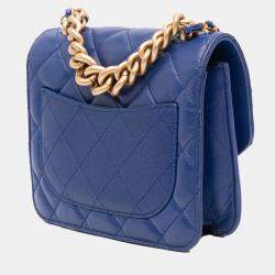 Chanel Blue Mini Quilted Aged Calfskin and Caviar Chain Handle Flap
