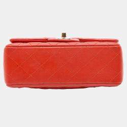 Chanel Orange Mini Rectangular Classic Lambskin Single Flap