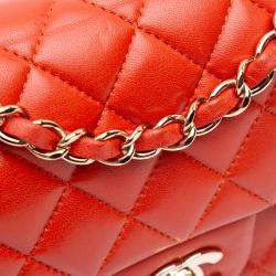 Chanel Orange Mini Rectangular Classic Lambskin Single Flap