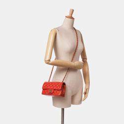Chanel Orange Mini Rectangular Classic Lambskin Single Flap