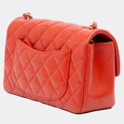 Chanel Orange Mini Rectangular Classic Lambskin Single Flap