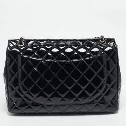 Chanel Black Quilted Patent Leather Maxi Classic Single Flap Bag