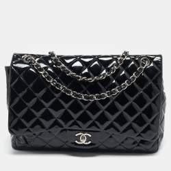 Chanel Black Quilted Patent Leather Maxi Classic Single Flap Bag