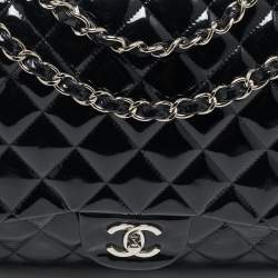 Chanel Black Quilted Patent Leather Maxi Classic Single Flap Bag