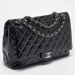 Chanel Black Quilted Patent Leather Maxi Classic Single Flap Bag