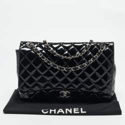 Chanel Black Quilted Patent Leather Maxi Classic Single Flap Bag