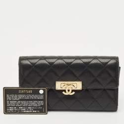 Pre Owned Chanel Black Quilted Leather Golden Class Continental Wallet