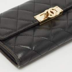Pre Owned Chanel Black Quilted Leather Golden Class Continental Wallet
