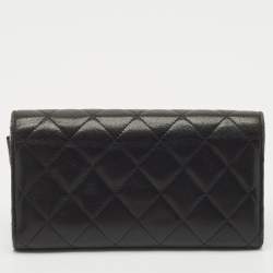 Pre Owned Chanel Black Quilted Leather Golden Class Continental Wallet