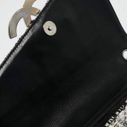 Chanel White/Black Tweed Diagonal CC Flap Bag