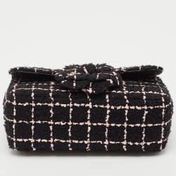 Pre Owned Chanel Black/Pink Tweed Camellia Small Flap Bag