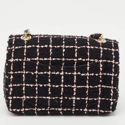 Pre Owned Chanel Black/Pink Tweed Camellia Small Flap Bag