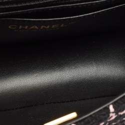 Pre Owned Chanel Black/Pink Tweed Camellia Small Flap Bag