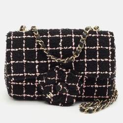 Pre Owned Chanel Black/Pink Tweed Camellia Small Flap Bag