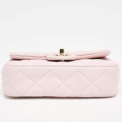 Pre Owned Chanel Pink Quilted Leather Resin Top Handle Flap Bag