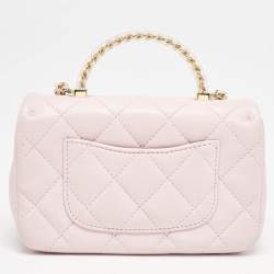 Pre Owned Chanel Pink Quilted Leather Resin Top Handle Flap Bag