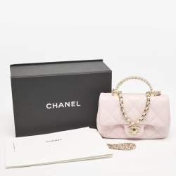 Pre Owned Chanel Pink Quilted Leather Resin Top Handle Flap Bag