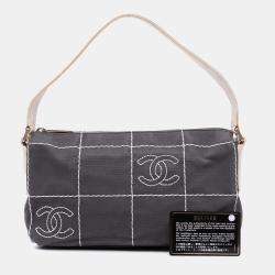 Pre Owned Chanel Black White CC Chocolate Bar Canvas Shoulder Bag