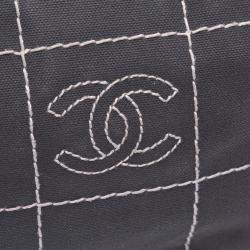 Pre Owned Chanel Black White CC Chocolate Bar Canvas Shoulder Bag